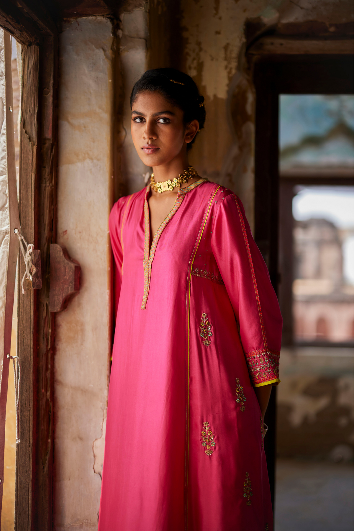 Nadira Hot Pink Silk Butti Kurta Set