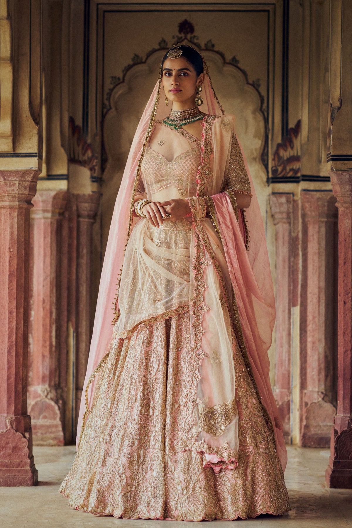 Gold Peach Lehenga Choli Set