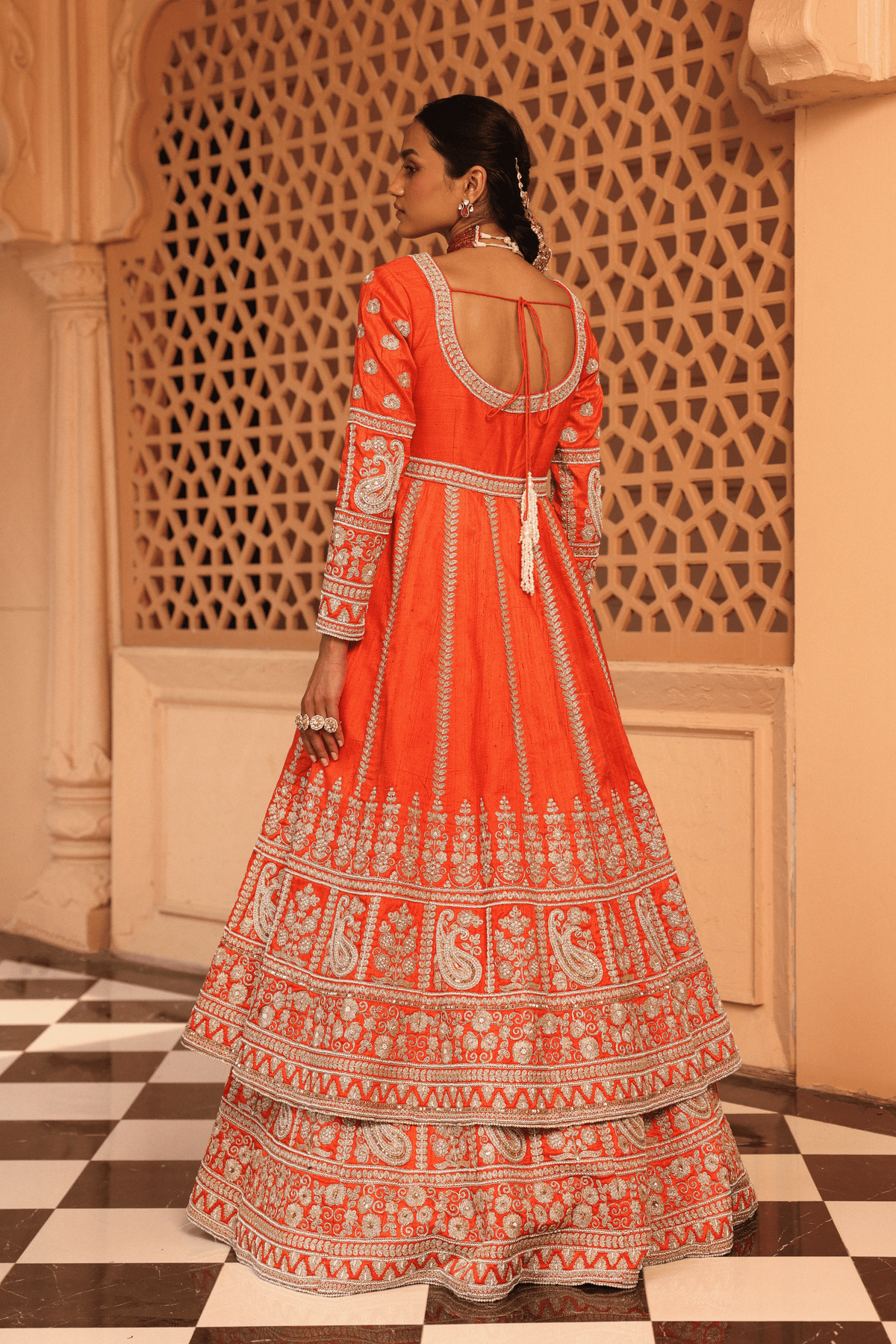 Mariyah Orange Anarkali With Lehenga Set