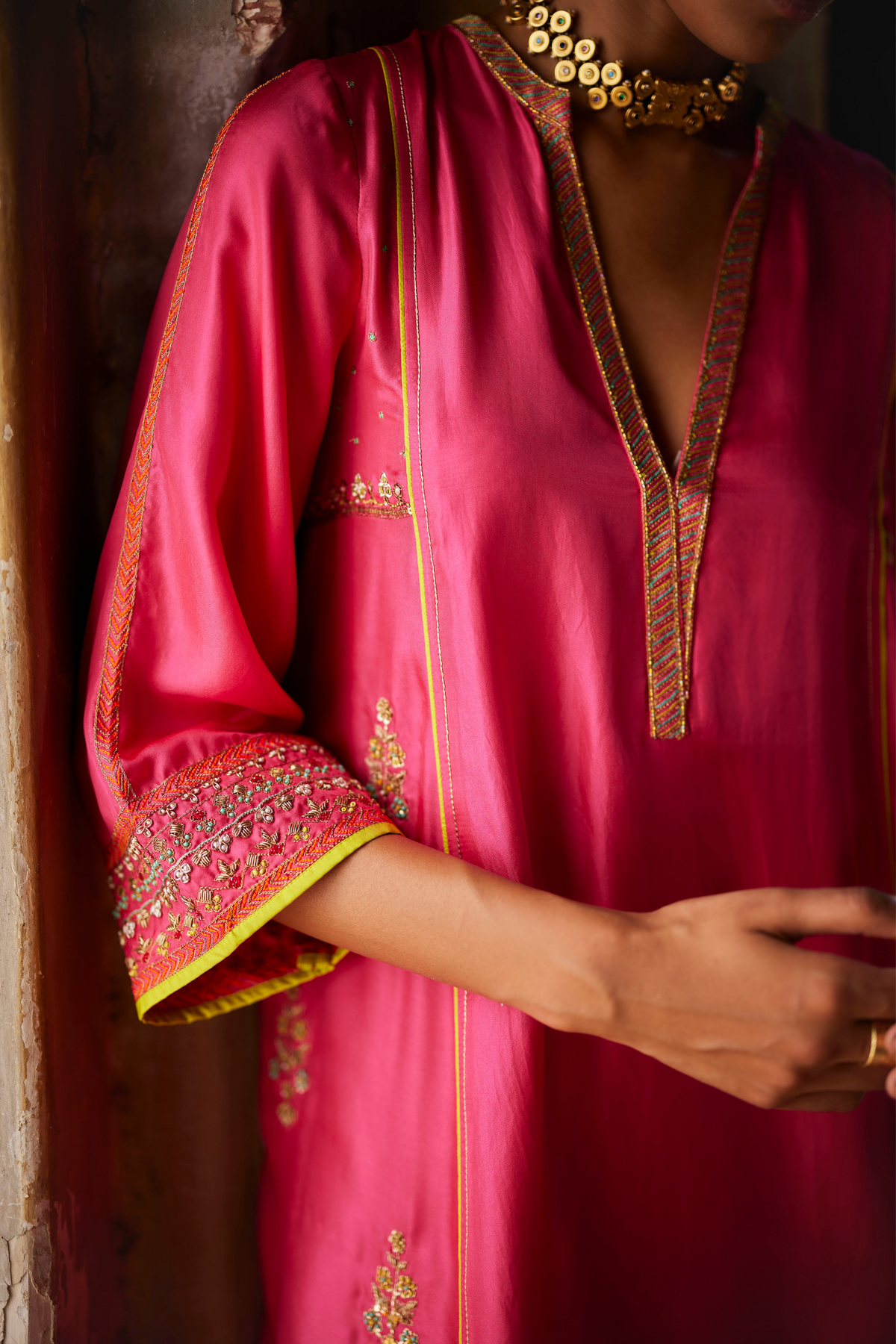 Nadira Hot Pink Silk Butti Kurta Set