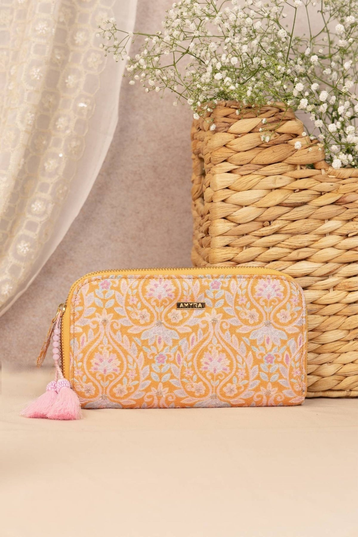 Mustard Nyraa Embroidered Wallet