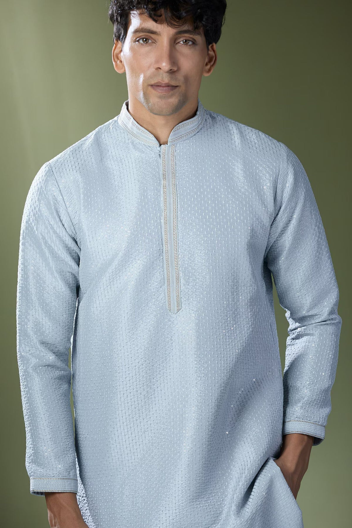 Powder Blue Running Stitch Kurta Set