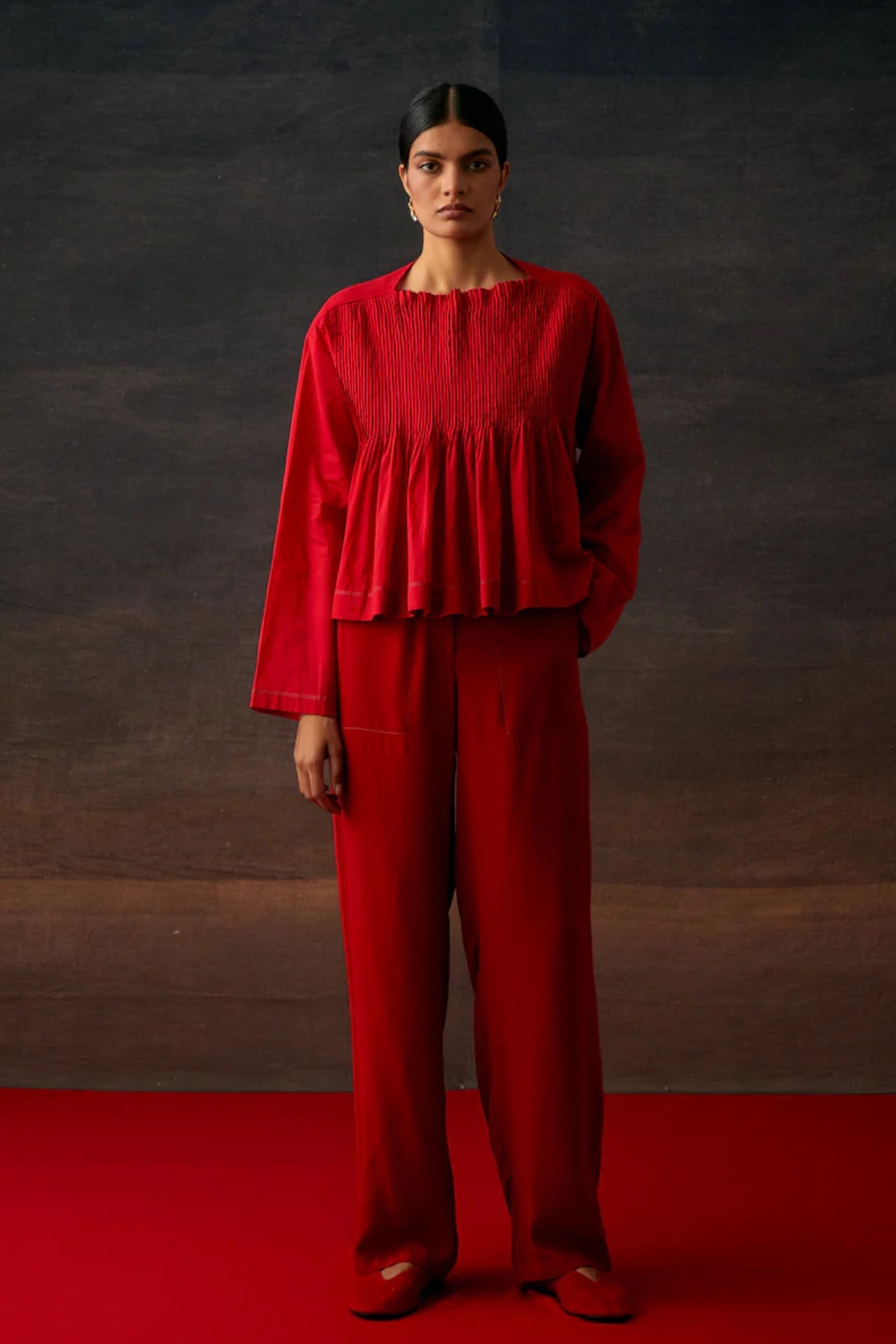 Red Straight Fit Trousers