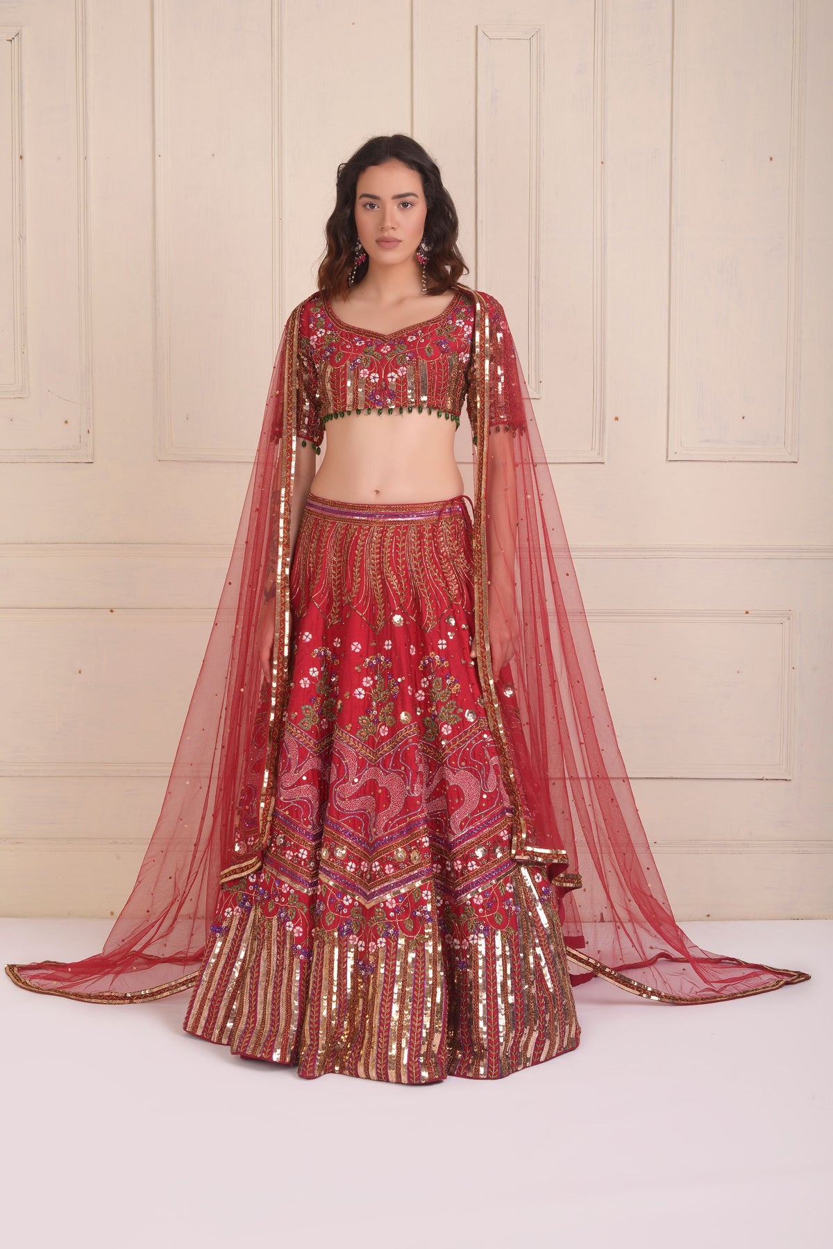 Embroidered Raspberry Lehenga Set