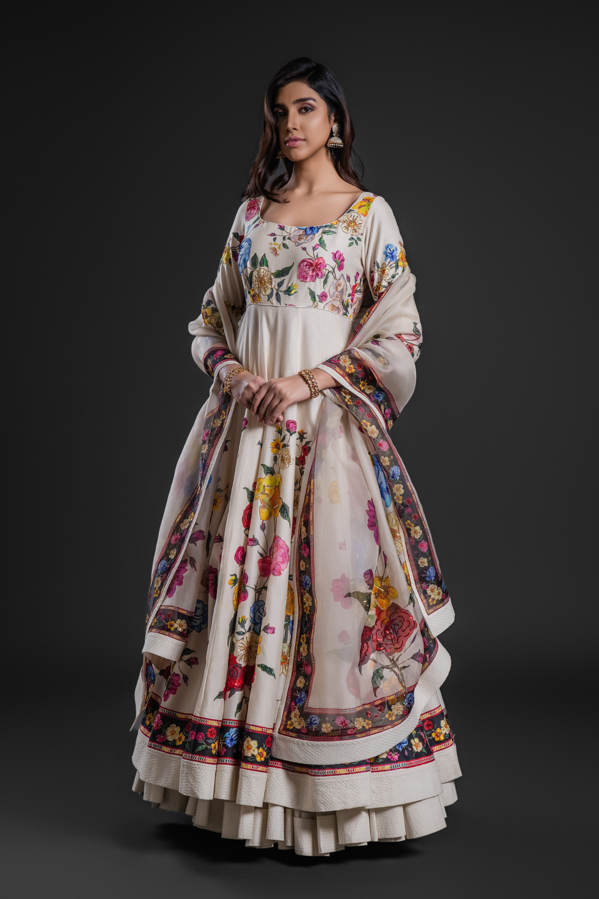 Ivory Floral Anarkali Set