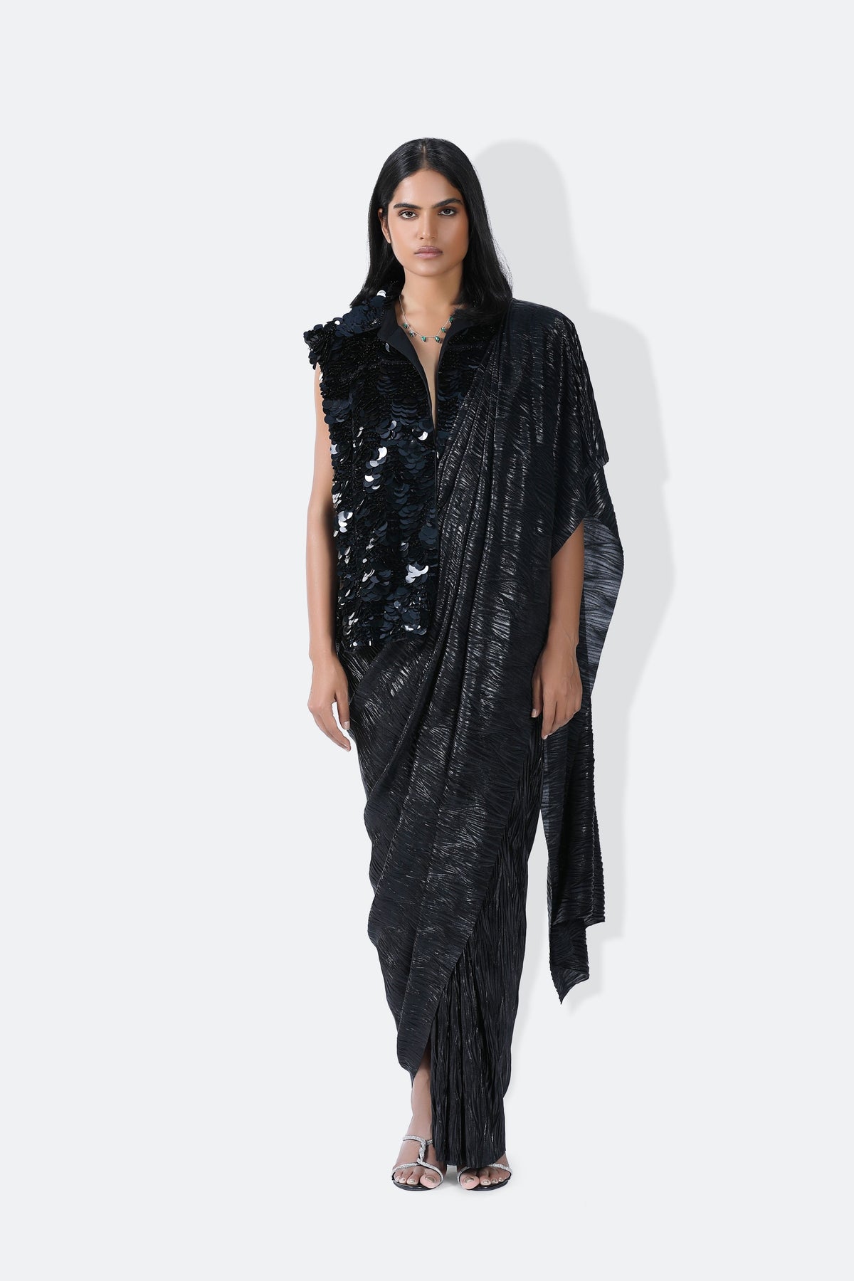 Wave Black Sari