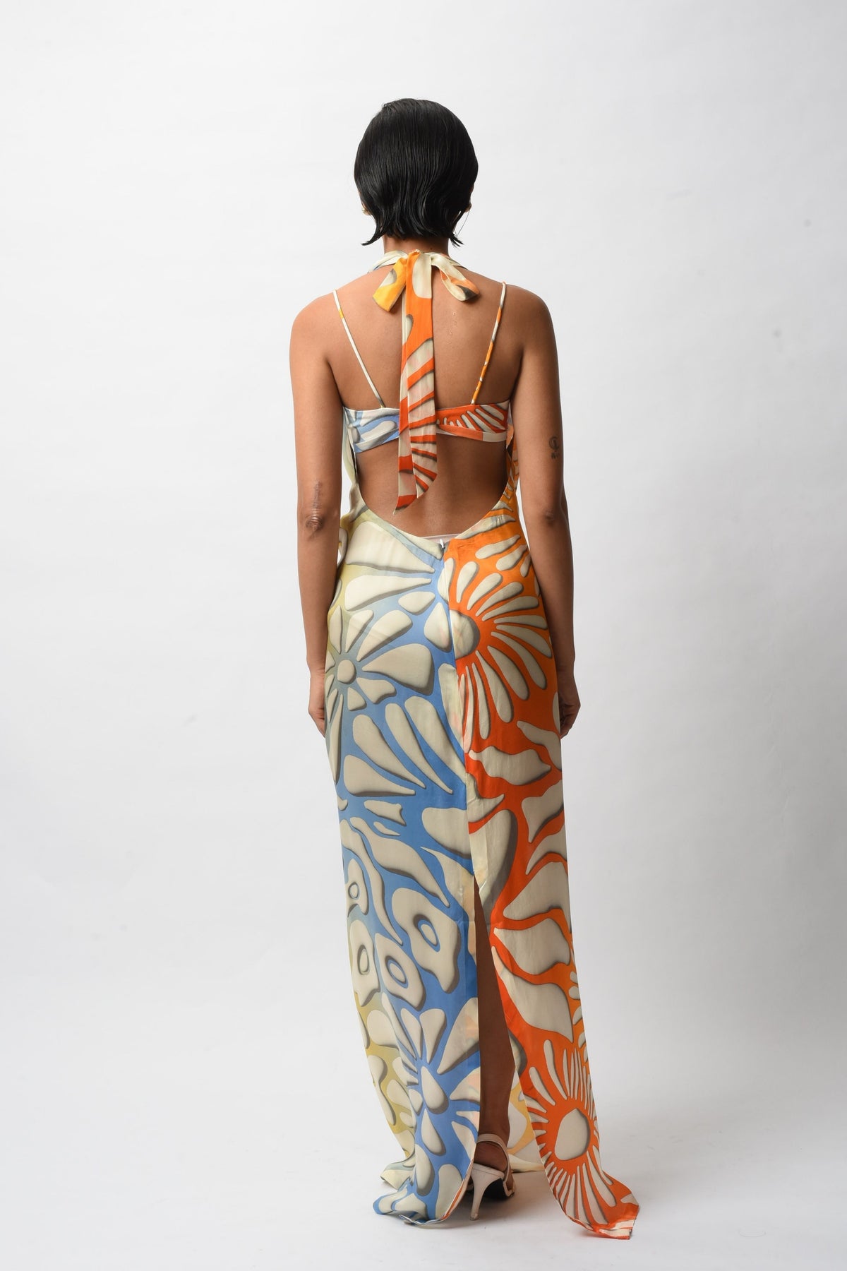 Multicolor Satin Allure Backless Resort Gown