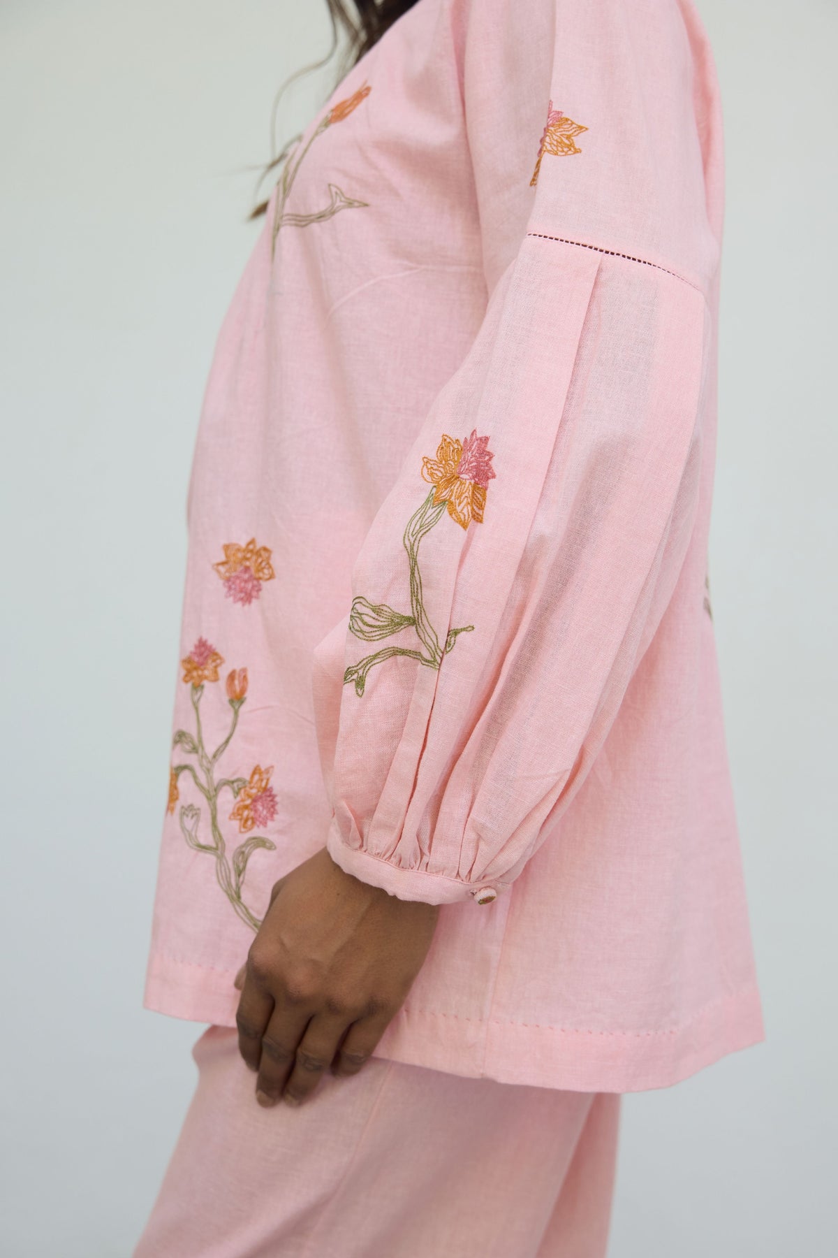 Hand Embroidered Pink Cotton Top