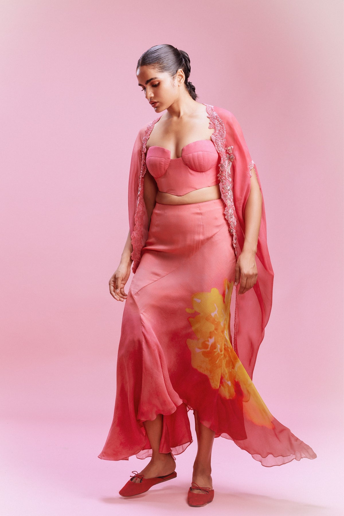 Saarah Peachy Pink Cape Set