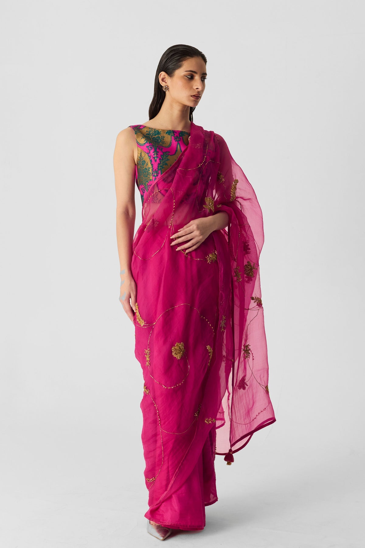 Pink Embroidered Saree