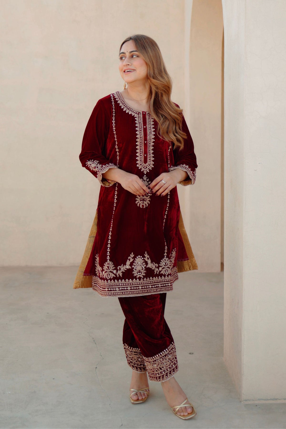 Asiyah Short Maroon Kurta Set