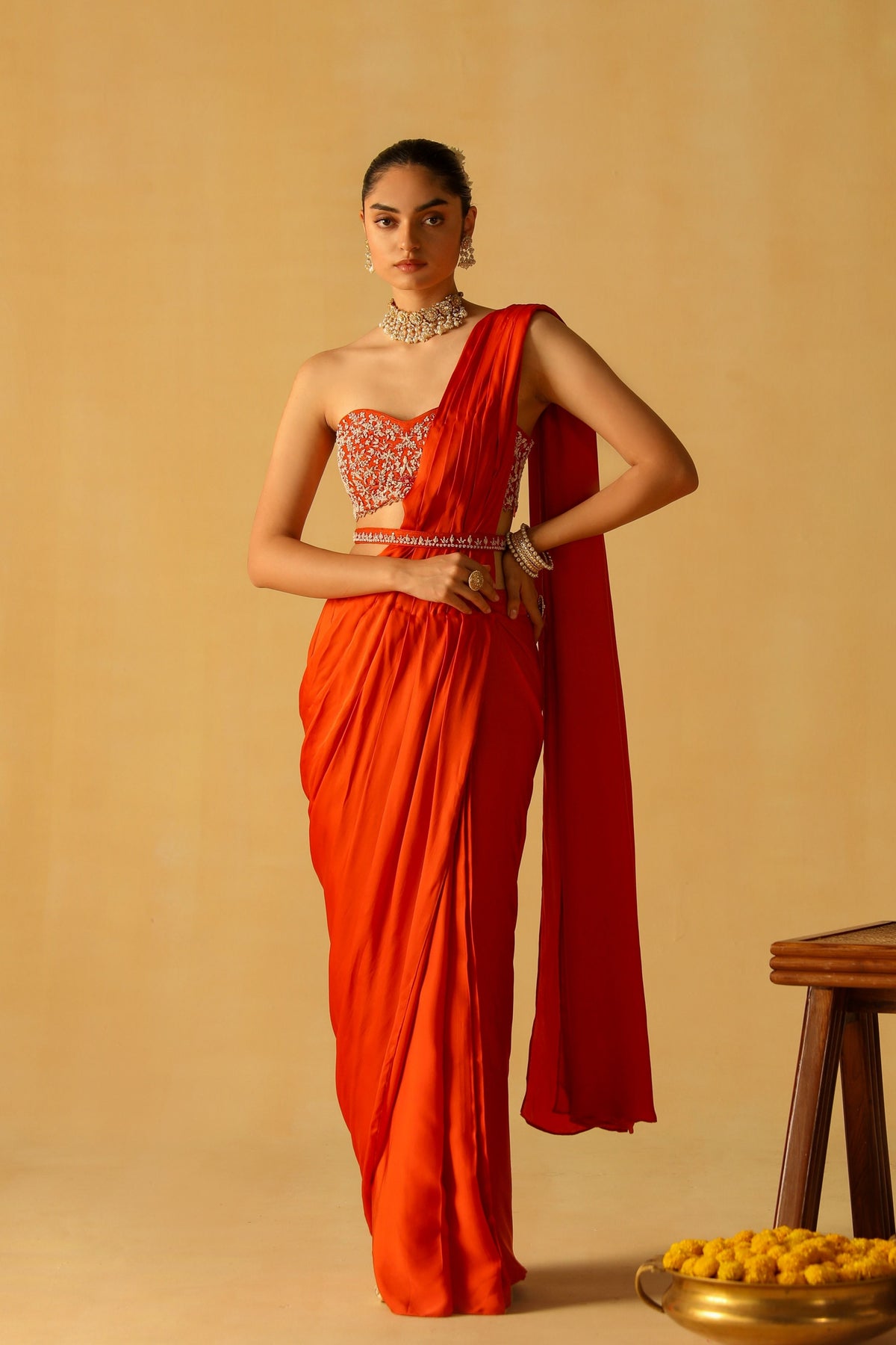 Burnt Orange Rumaan Saree Set