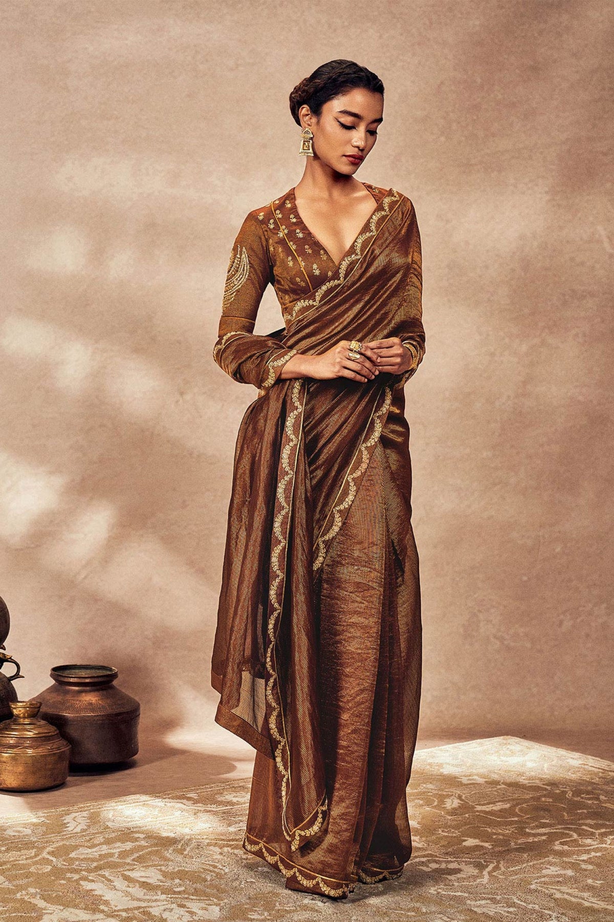 Brown Madakal Tissue Saree