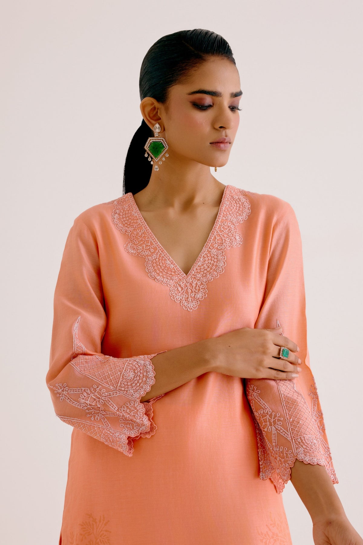 Peach Embroidered Kurta Set