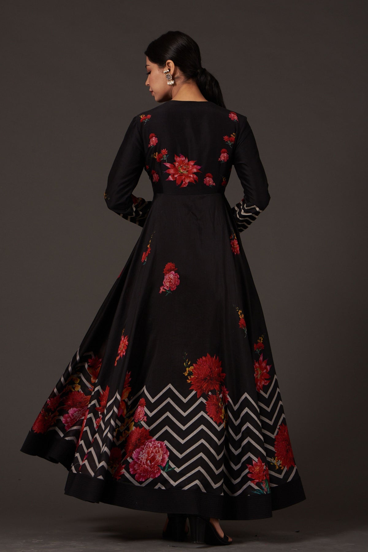 Charcoal Printed Anarkali Set