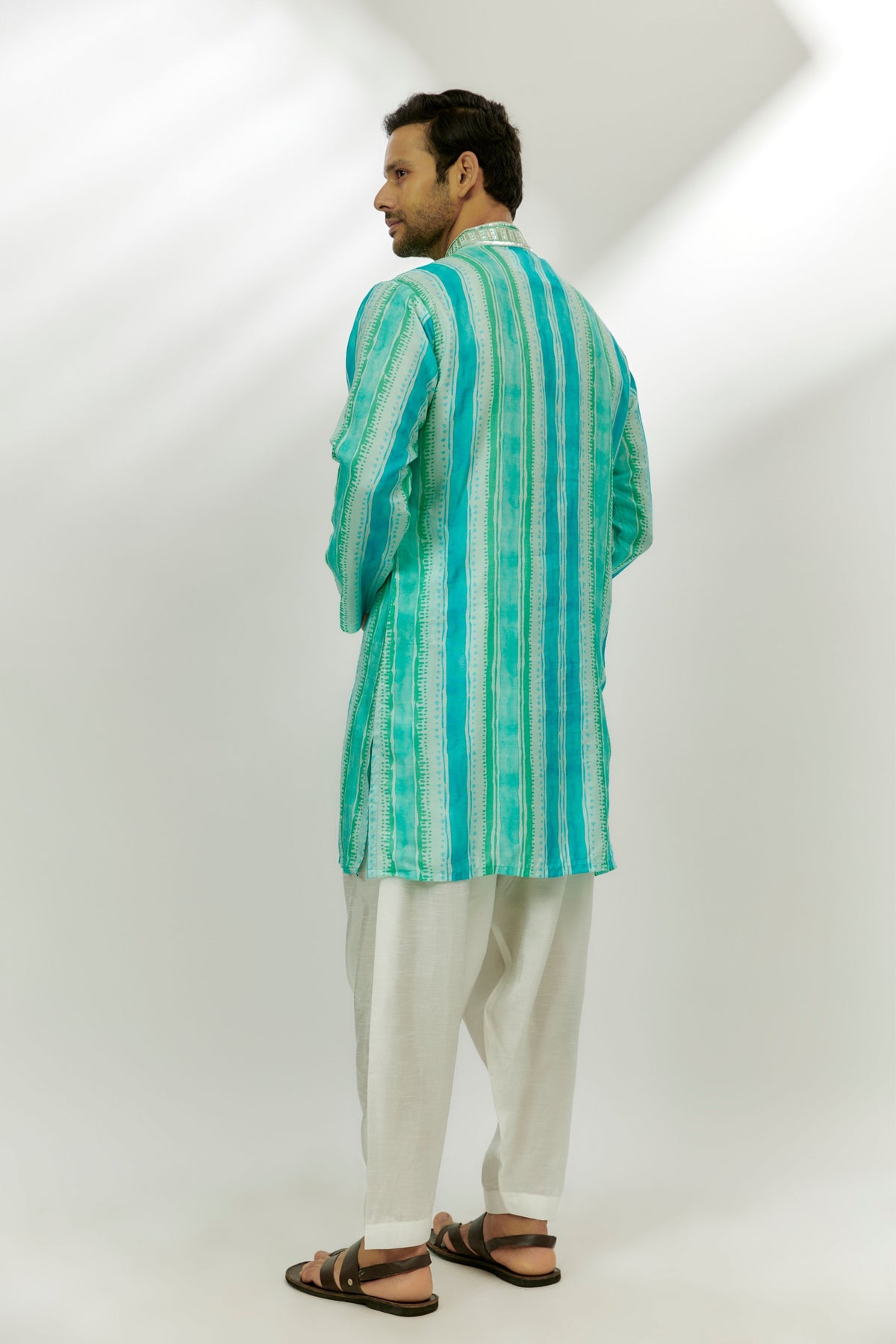 Cyan Blue Stripes Printed Kurta