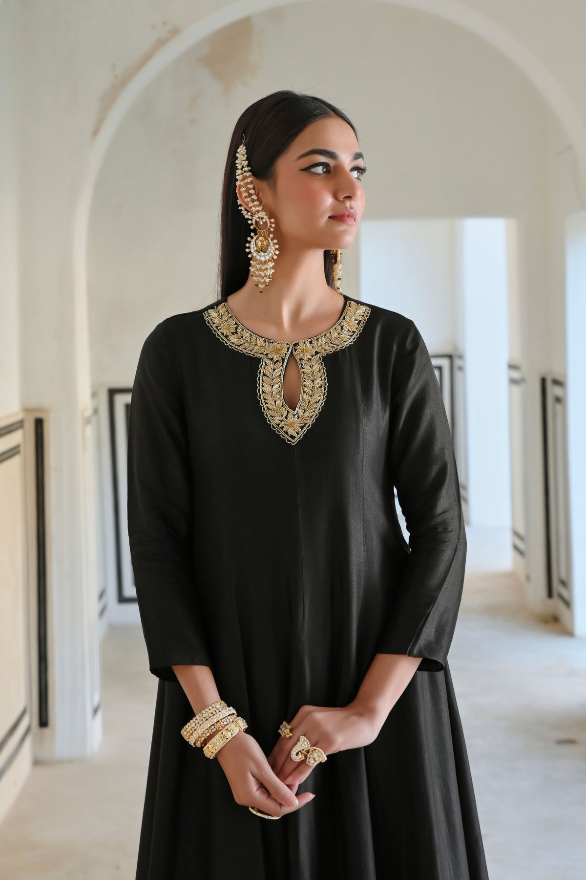 Black Embroidered Anarkali Set