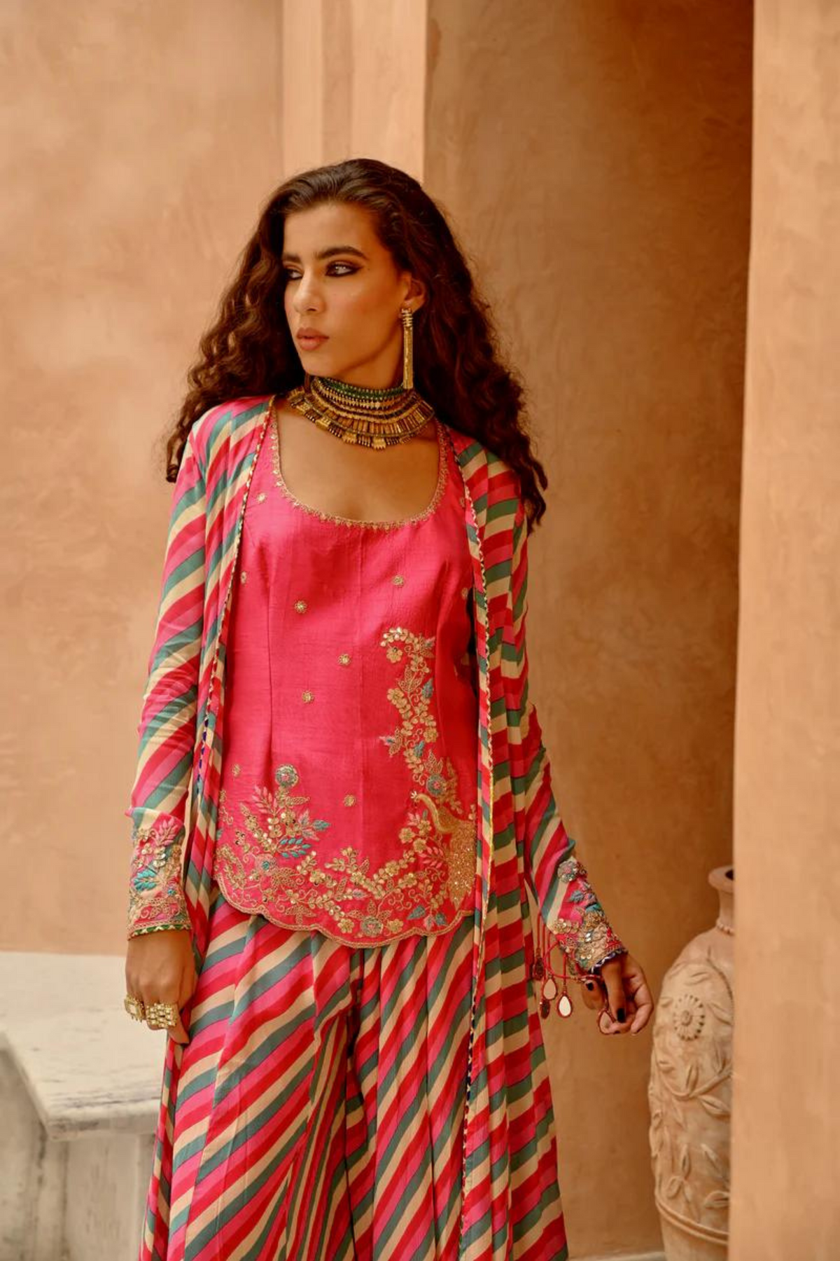 Hot Pink Indi-leheriya Sharara Set