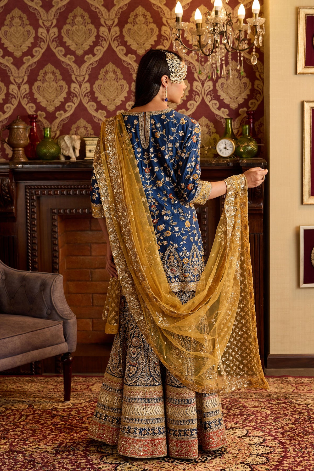 Blue and Ochre Sharara Set