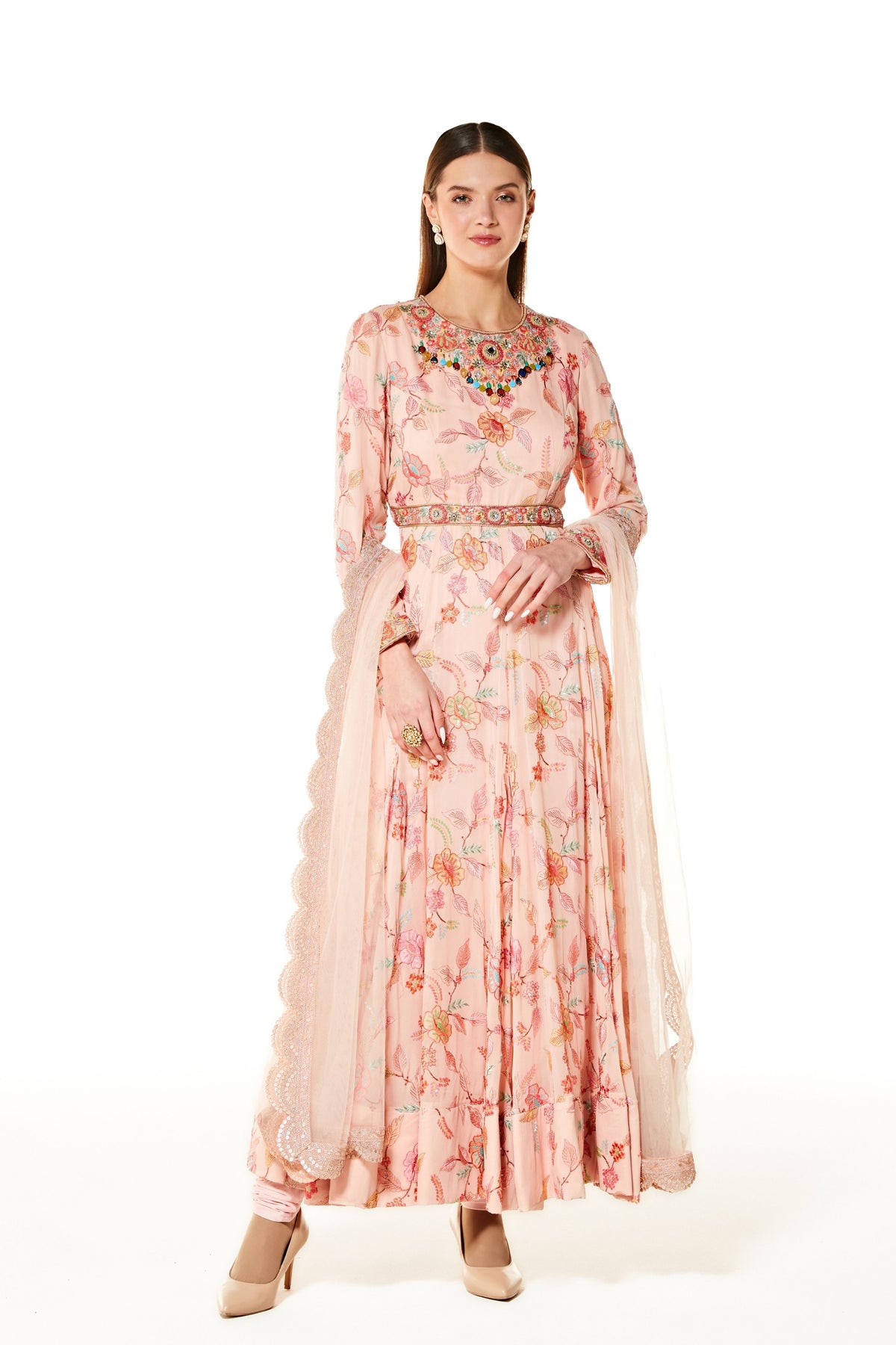 Pink Tropical Embroidered Anarkali Set