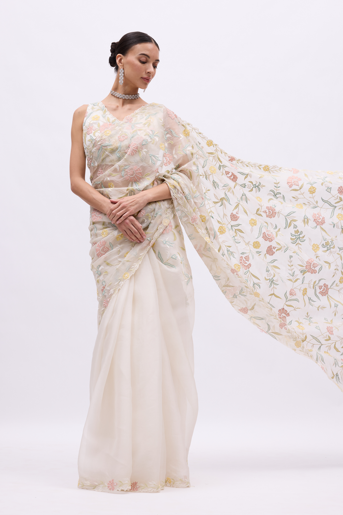 Applique In Bloom Saree Set