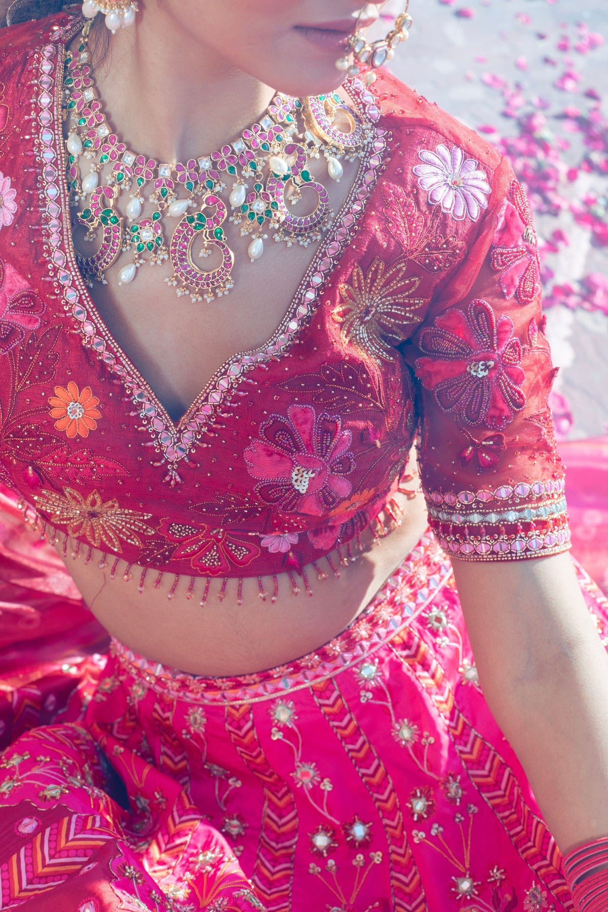 Maroon Embroidered and Printed Lehenga Set