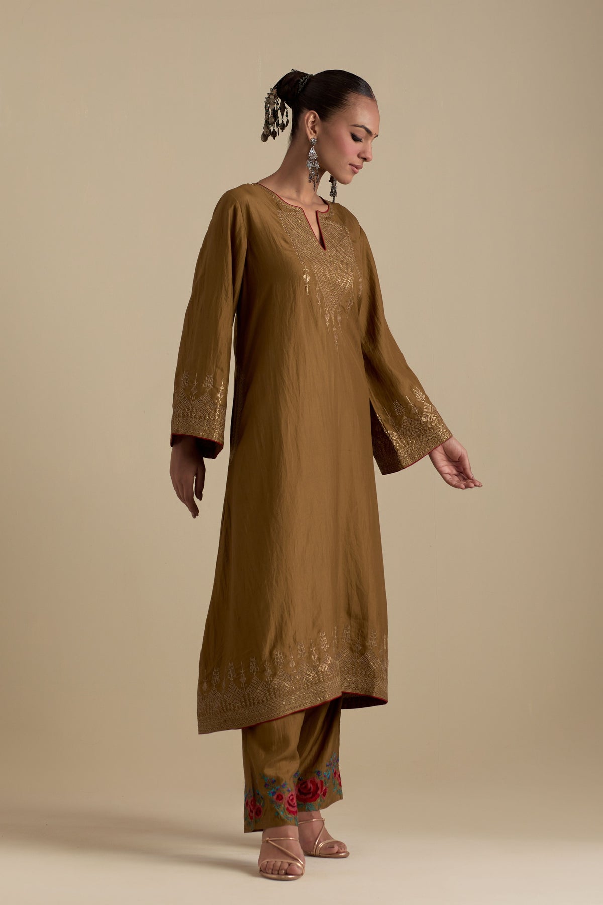 Olive A-line Kurta Set