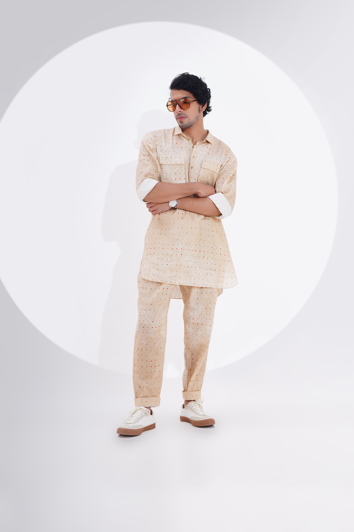 Beige Printed Kurta Set