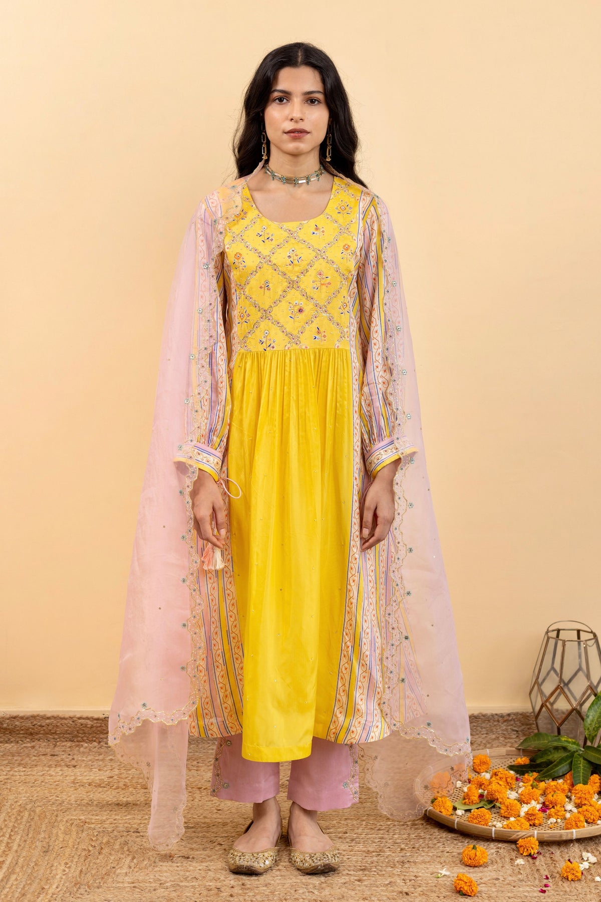 Yellow Kira Gathered Kurta Set