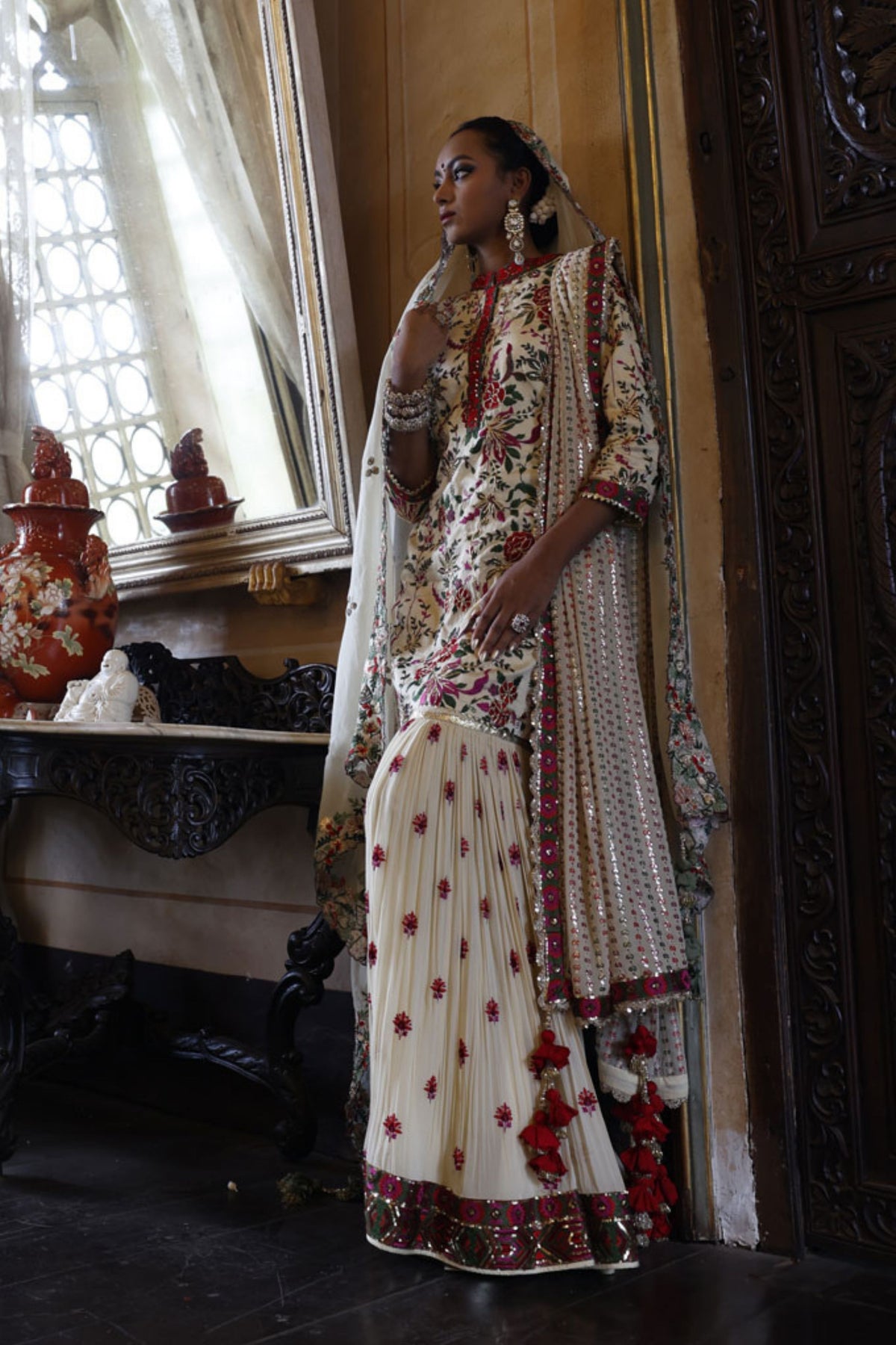 Ivory Kurta with Sharara and Dupatta