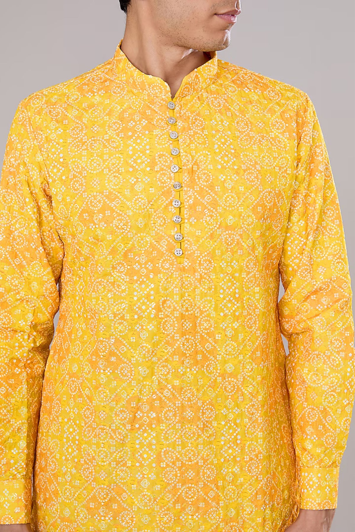 Yellow Bandhani Printed Kurta Set