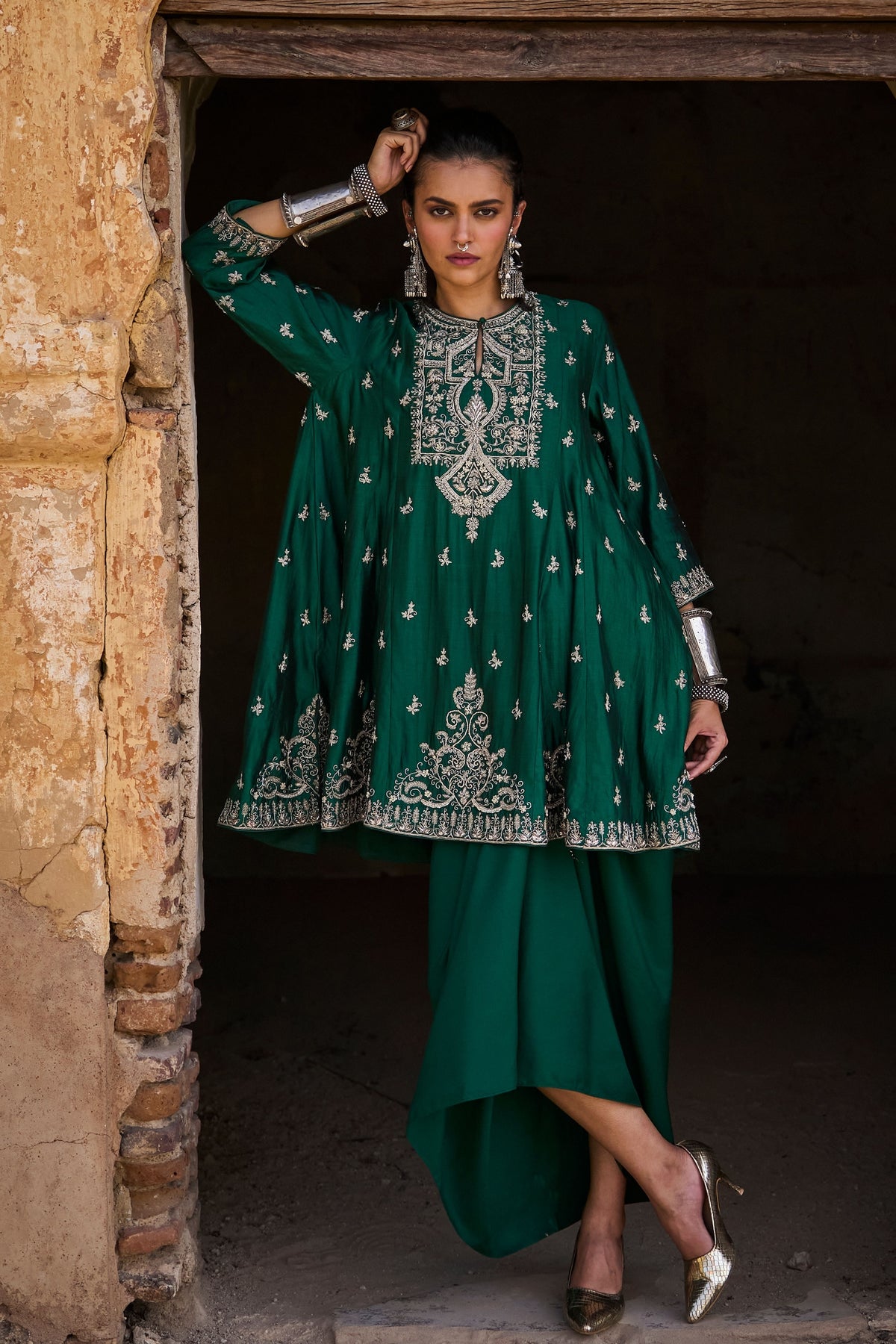 Embroidered Tunic With Wrap Skirt