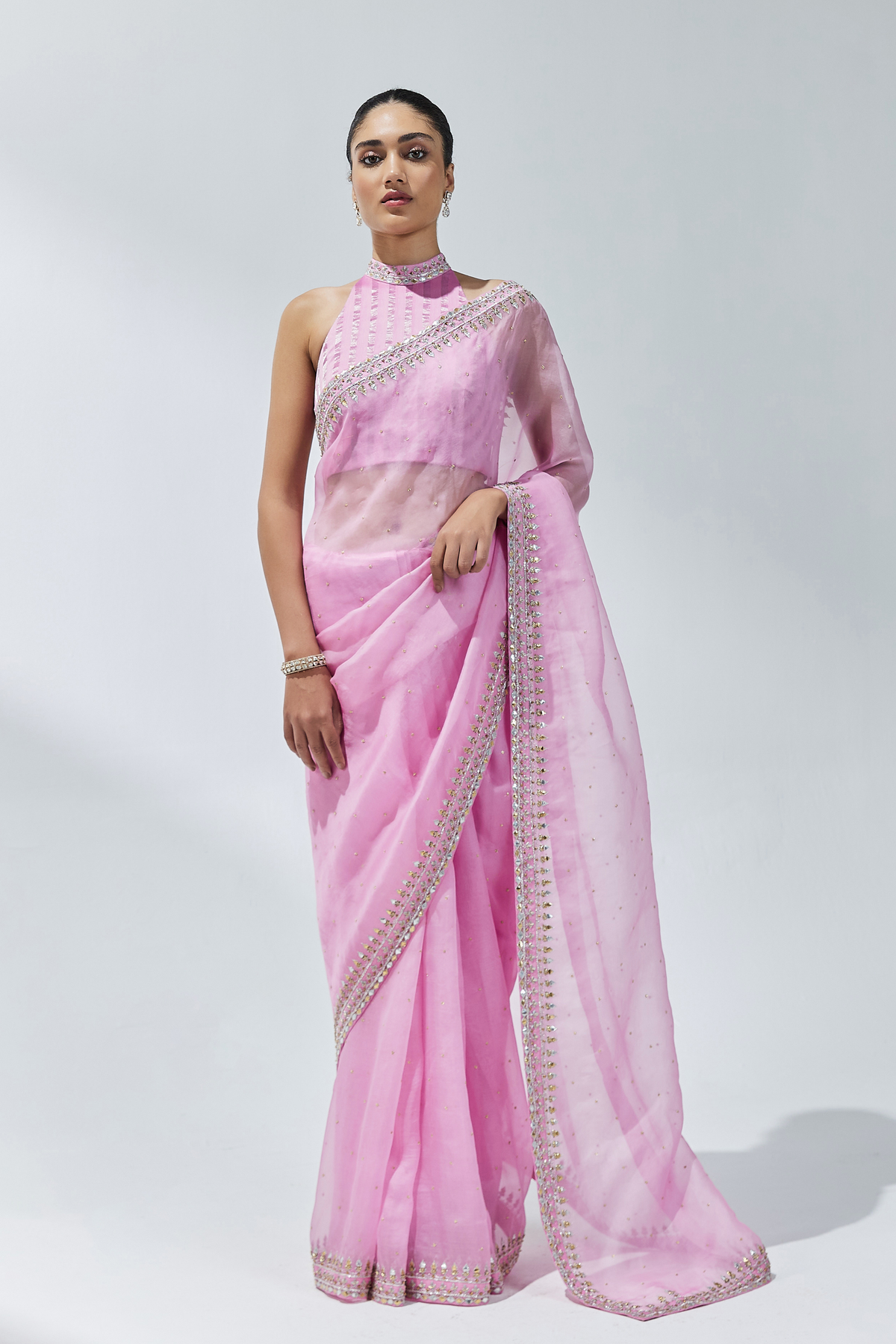 Orchid Pink Embroidered Saree Set