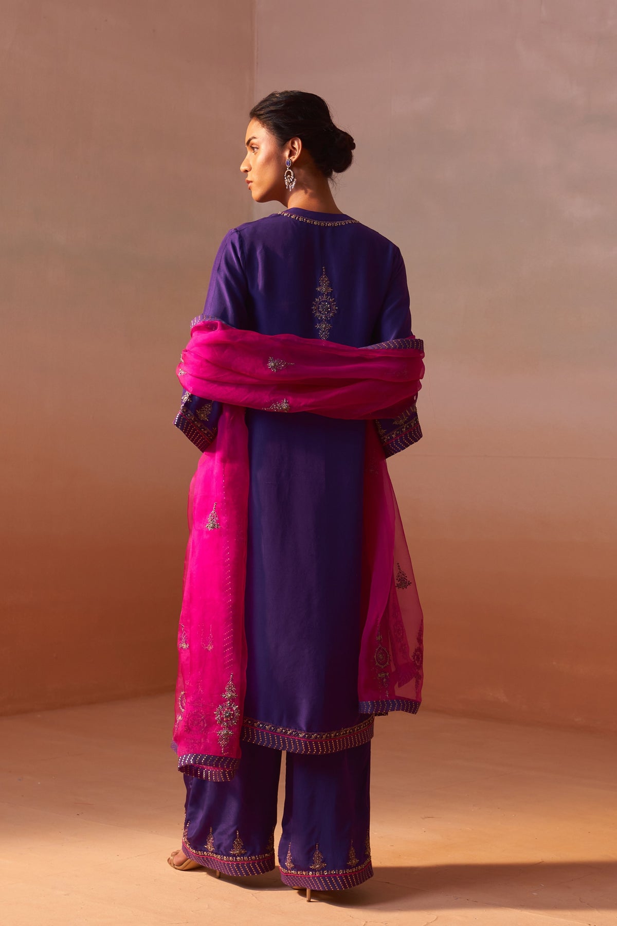 Purple Palazo Set With Fuchsia Dupatta