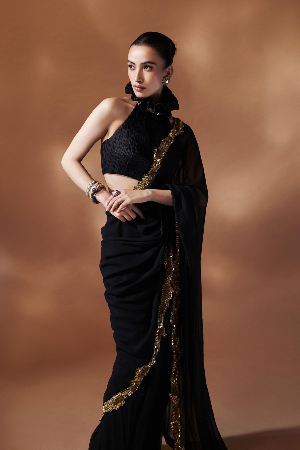 Black And Gold Saree