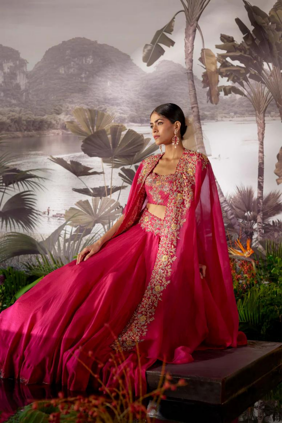 Kamala Pink Cape Lehenga Set