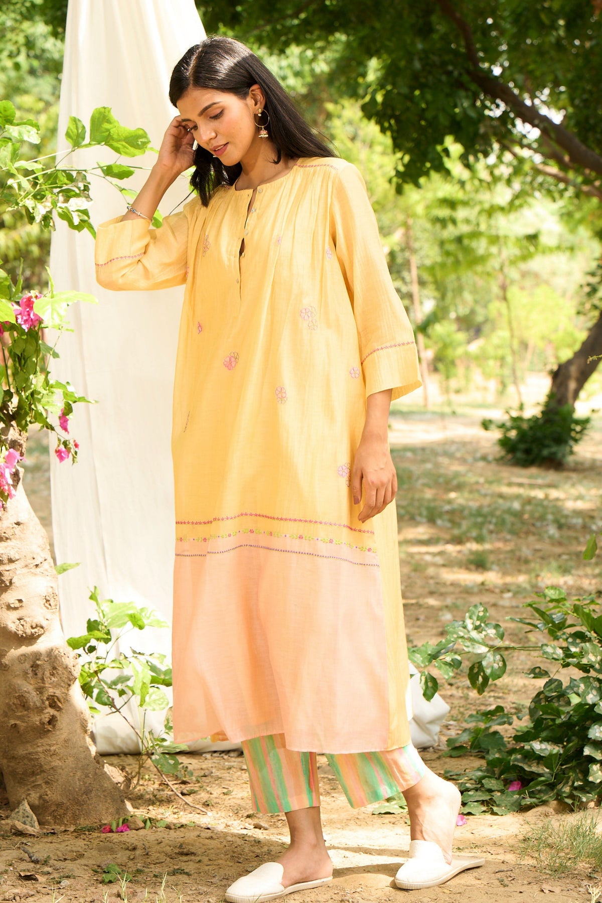 Yellow Kurta Set With Delicate  Embroidery