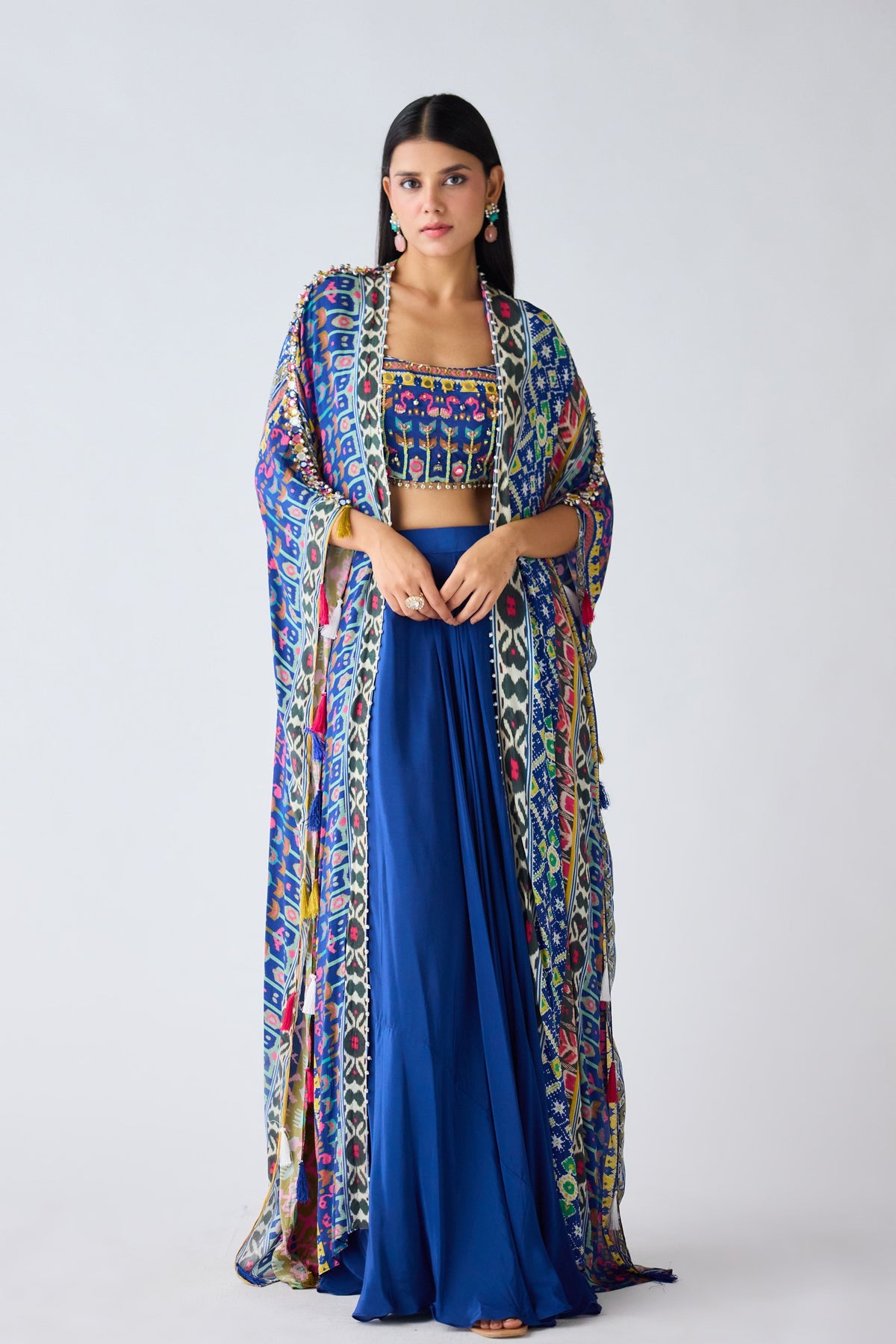 Blue Printed Cape Set