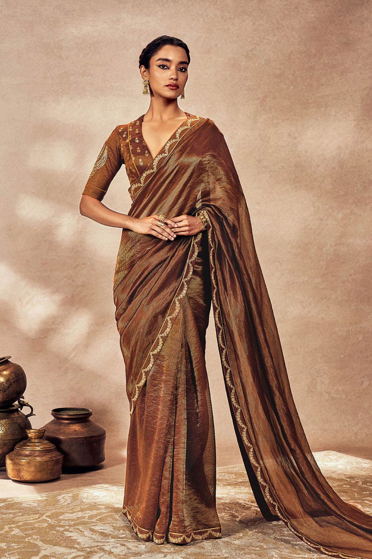 Brown Madakal Tissue Saree