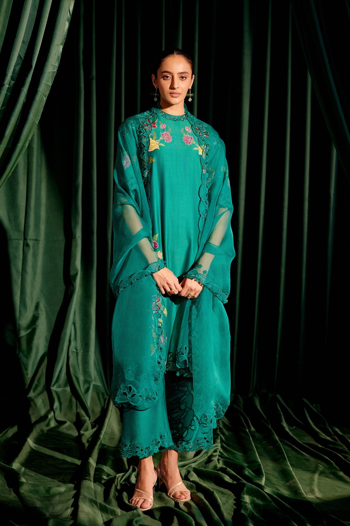 Emerald Green Tonal Cutwork Dupatta