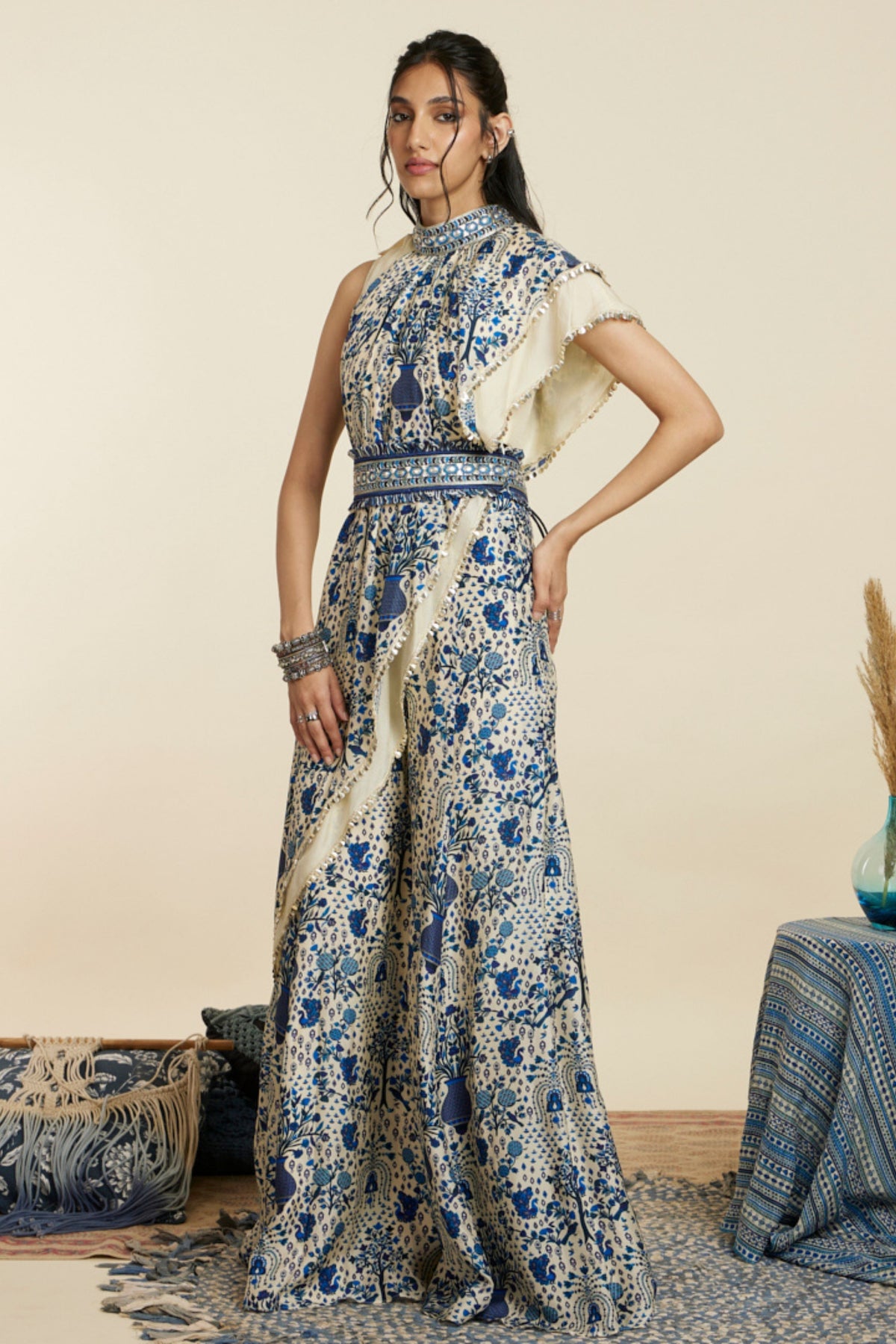 Safar Blue Jaal Print Sharara Set