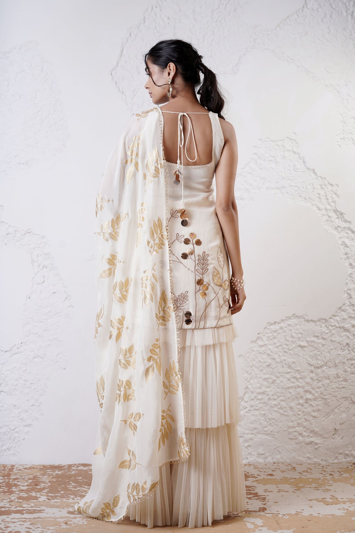 Ivory Embroidered Sharara Set