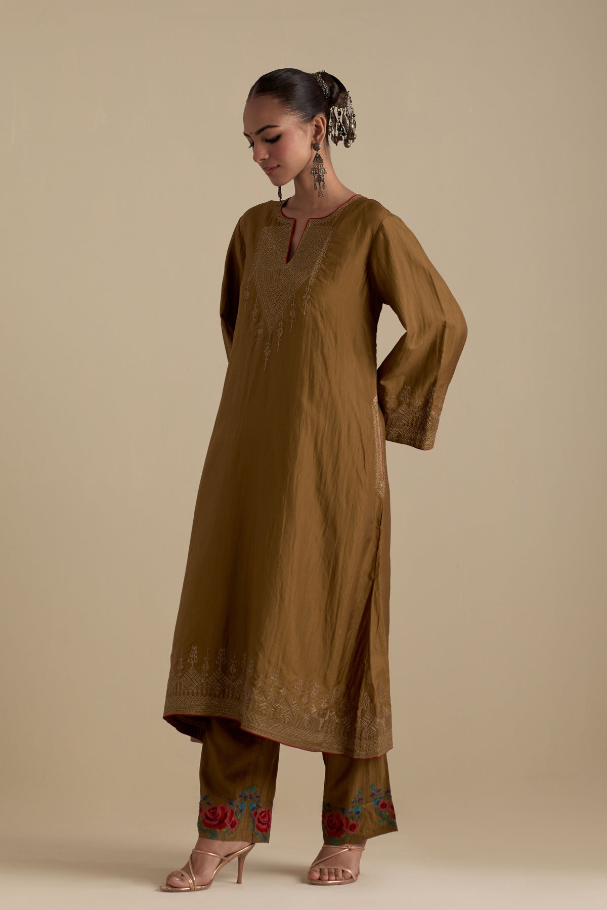 Olive A-line Kurta Set