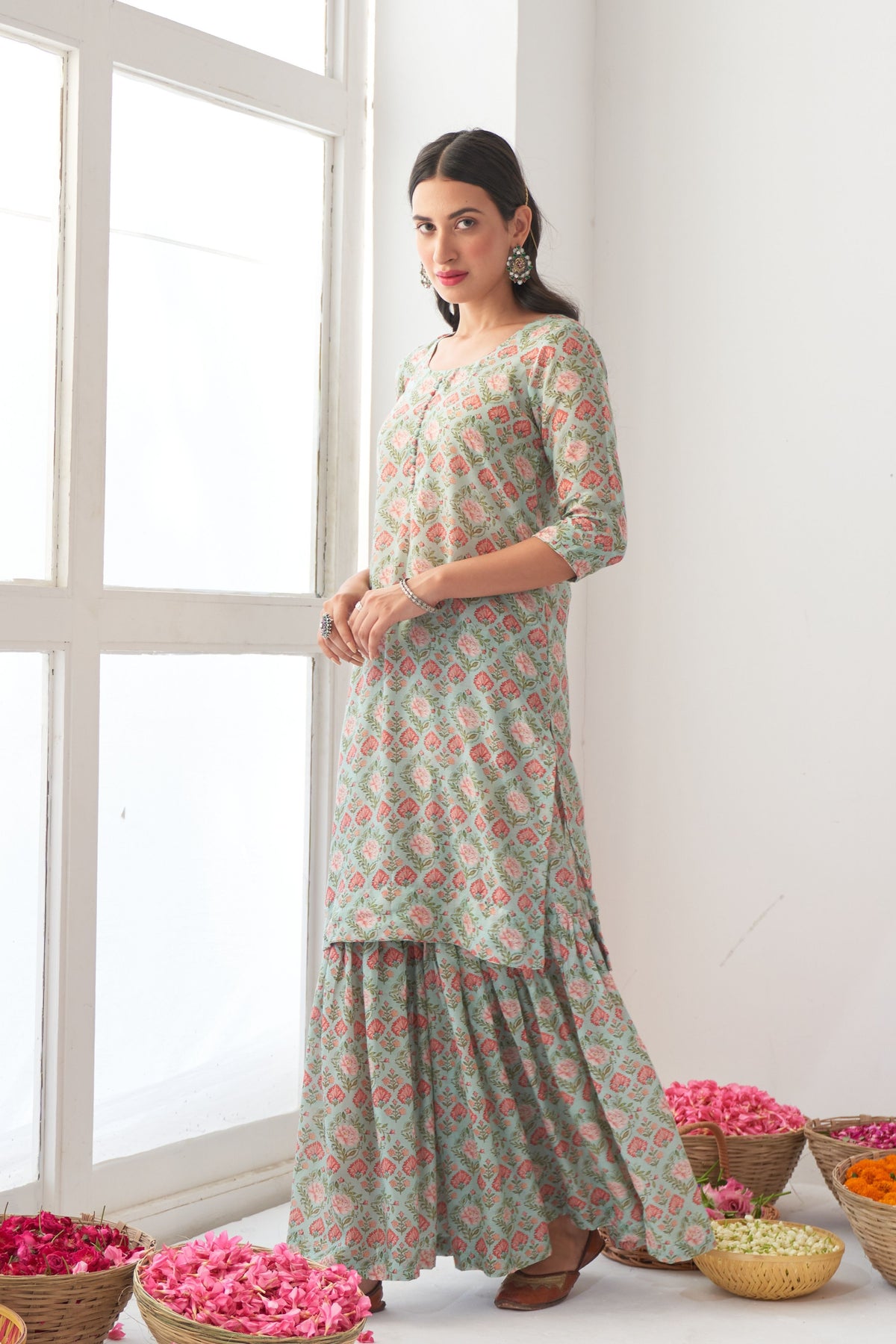 Aqua Peony Sharara Set