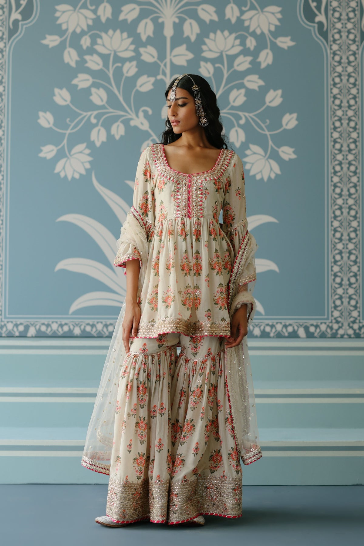 Ivory Prachi Peplum Sharara Set