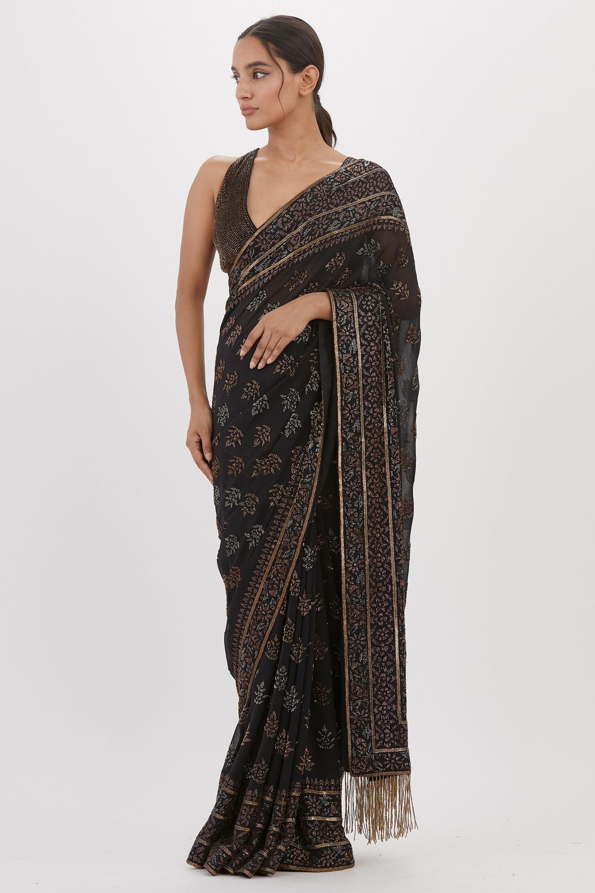 Black Cutdana Saree Set