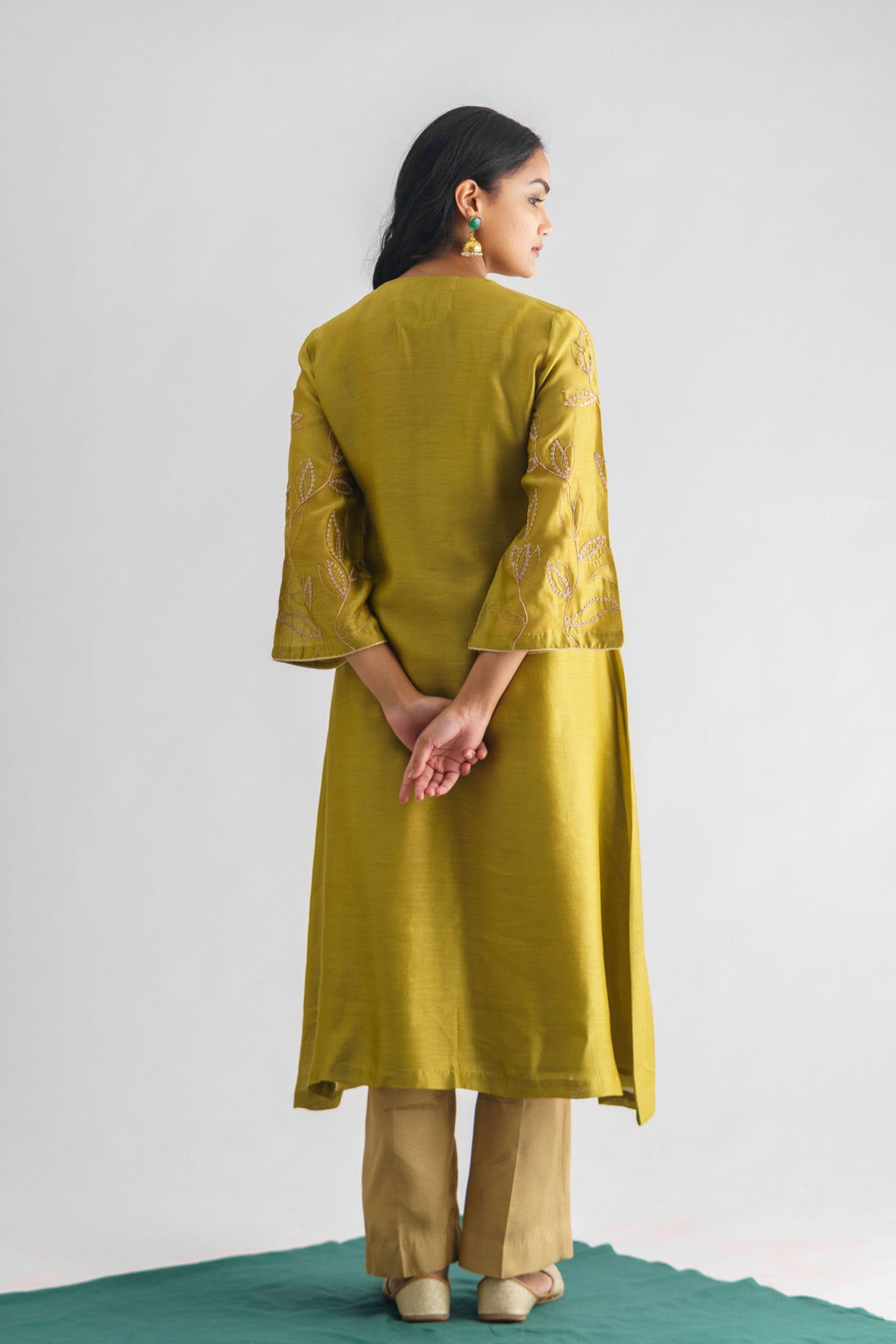 Lime Green Dori Chanderi Silk Tunic