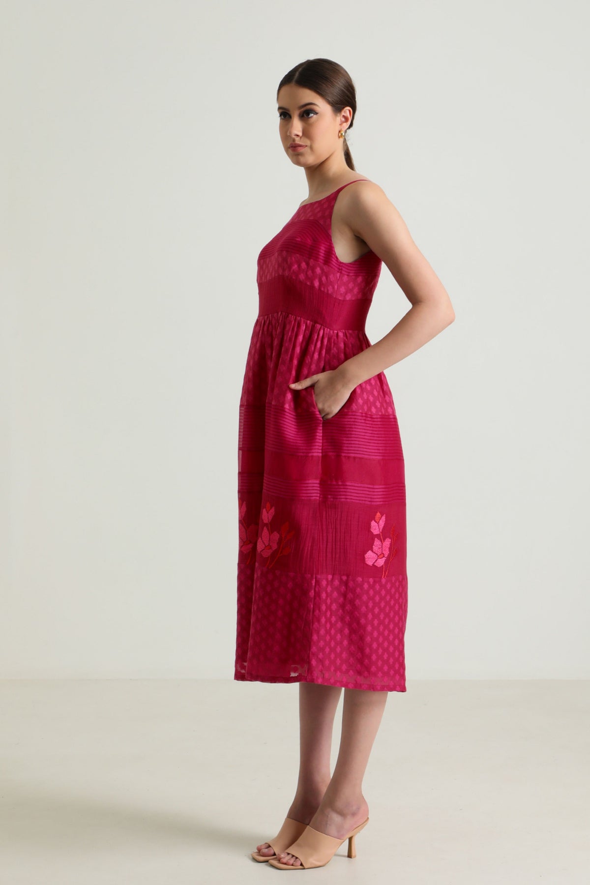 Fuchsia  Embroidery Dress