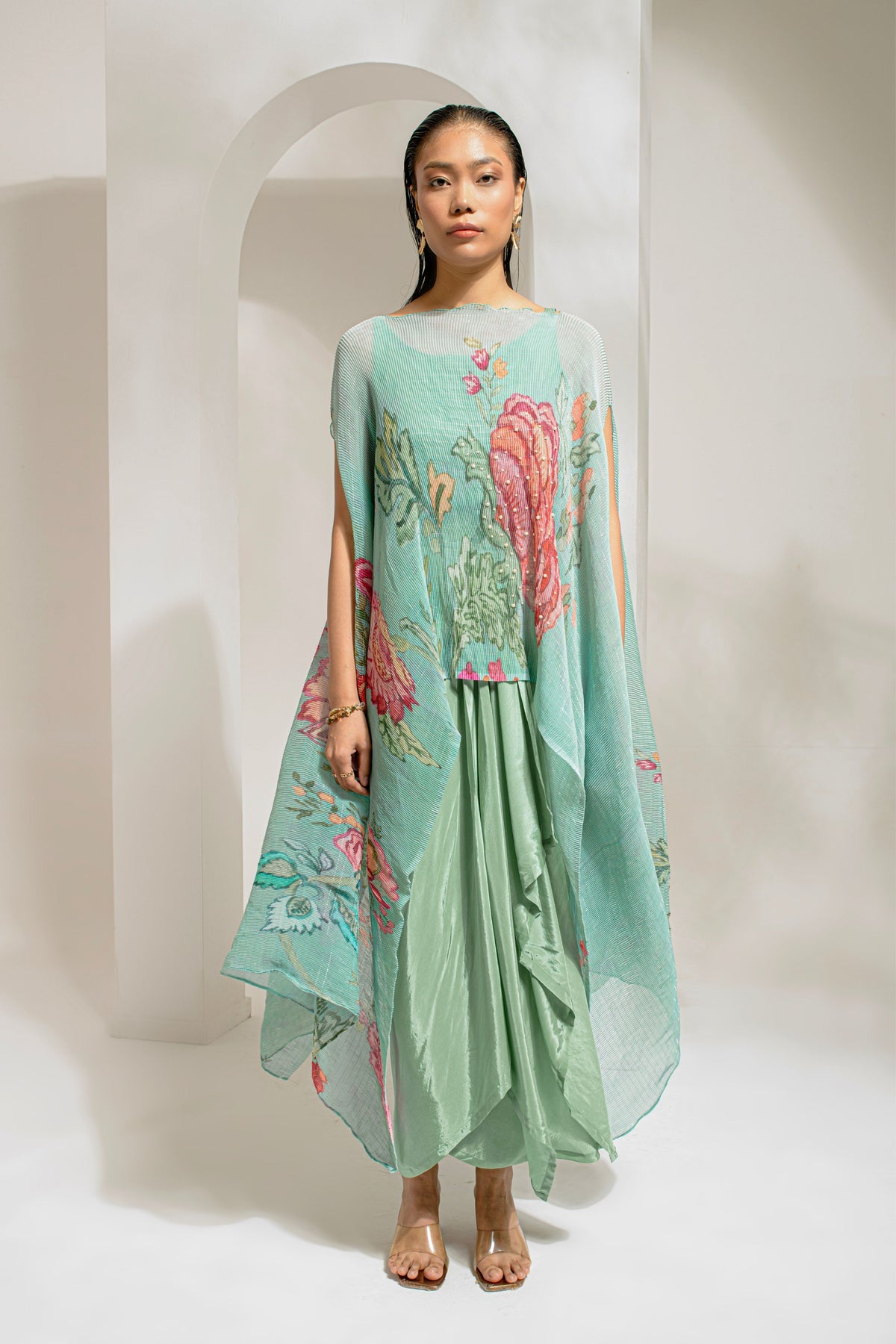 Green Hp Kaftan And Dhoti