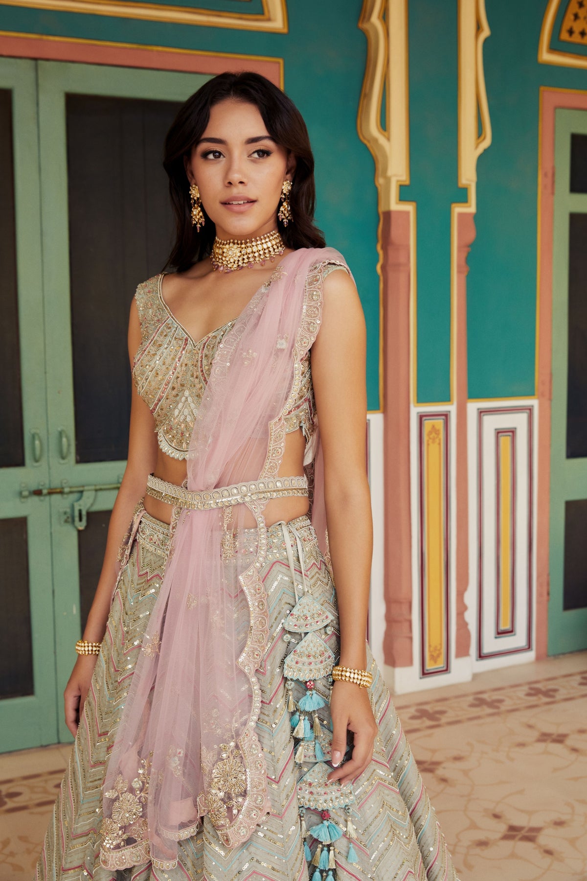 Dove grey embroidered lehenga set